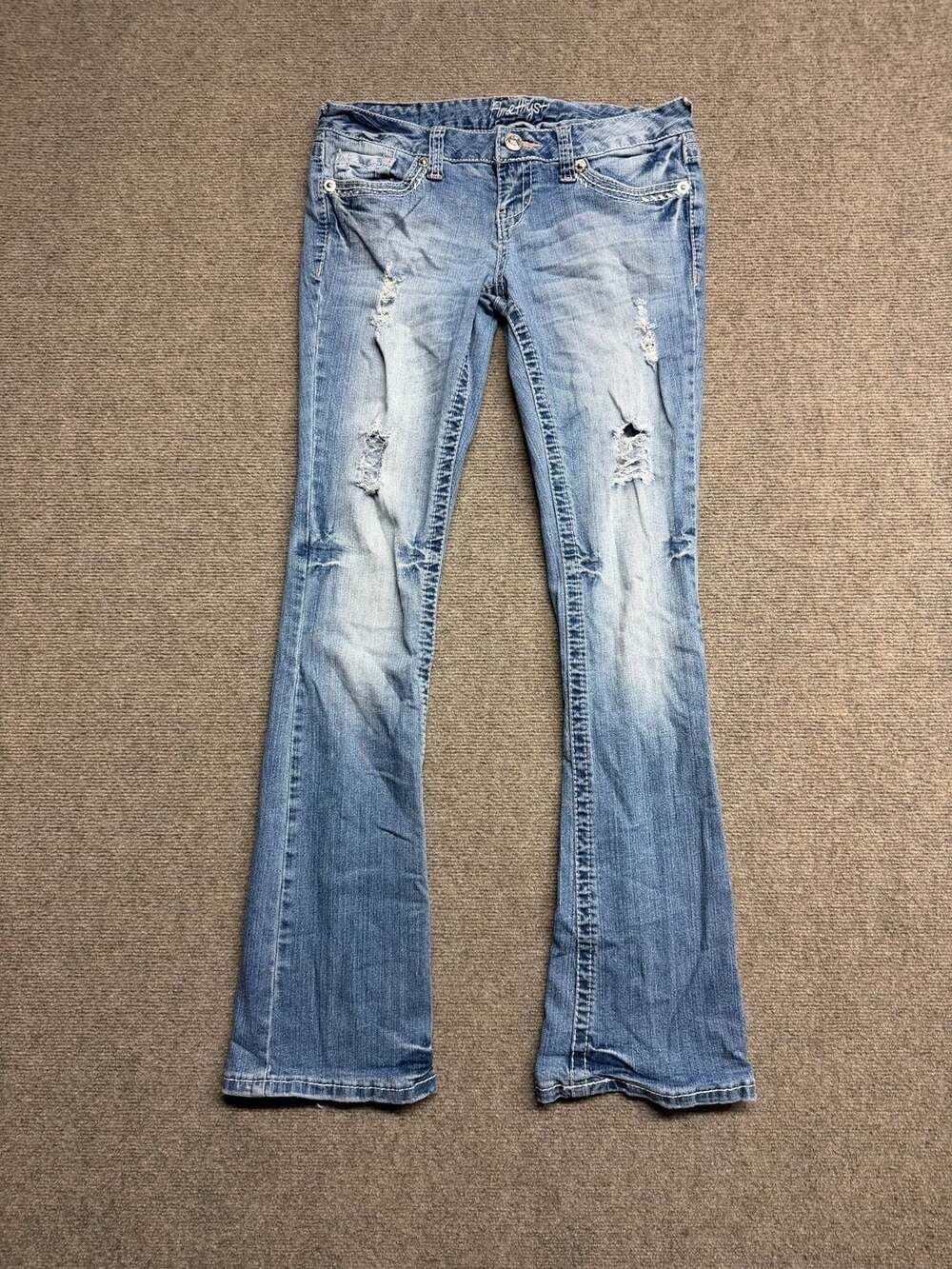 Amethyst Jeans Flare Distressed Size 5 Blue Denim